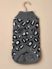 1件秋冬寵物毛衣-灰色豹紋狗狗泰迪法國斗牛犬衣服 - 灰色 - 查看 6