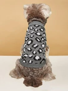 1件秋冬寵物毛衣-灰色豹紋狗狗泰迪法國斗牛犬衣服 - 灰色 - 查看 2