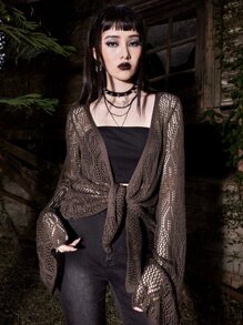 ROMWE Goth Nữ Cardigans màu trơn Giải trí - màu nâu - Xem 1