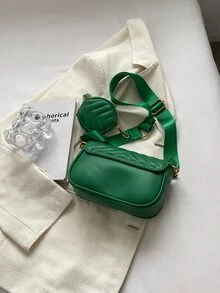 Mini Chevron Quilted Twist Lock Flap Square Bag With Coin Purse - Green - View 6
