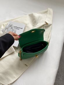 Mini Chevron Quilted Twist Lock Flap Square Bag With Coin Purse - Green - View 7