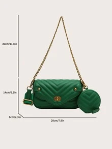 Mini Chevron Quilted Twist Lock Flap Square Bag With Coin Purse - Green - View 8