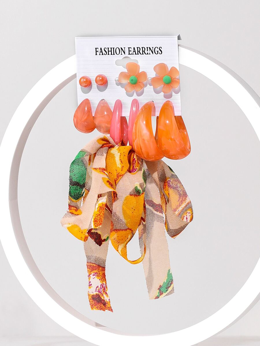 6 cặp Bông tai trang trí hoa & hạt màu ngẫu nhiên - Nhiều màu - Xem 1