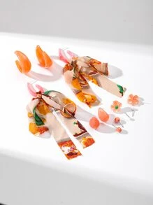 6 cặp Bông tai trang trí hoa & hạt màu ngẫu nhiên - Nhiều màu - Xem 2