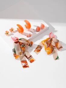 6 cặp Bông tai trang trí hoa & hạt màu ngẫu nhiên - Nhiều màu - Xem 4
