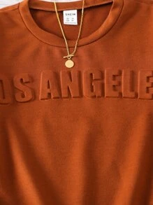 SHEIN Girls Letter Drop Shoulder Sweatshirt - Rust Brown - View 3