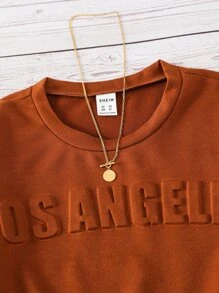 SHEIN Girls Letter Drop Shoulder Sweatshirt - Rust Brown - View 5