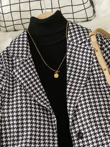 SHEIN 女孩1入組千鳥格印花外套和1入組短褲無毛衣 - 黑與白 - 查看 4