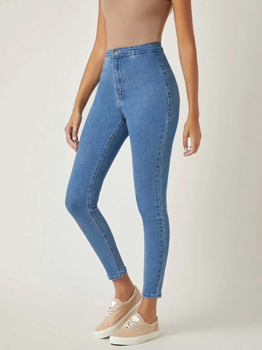 SHEIN EZwear High-Waisted Jeggings Without Pocket - Light Wash - View 1