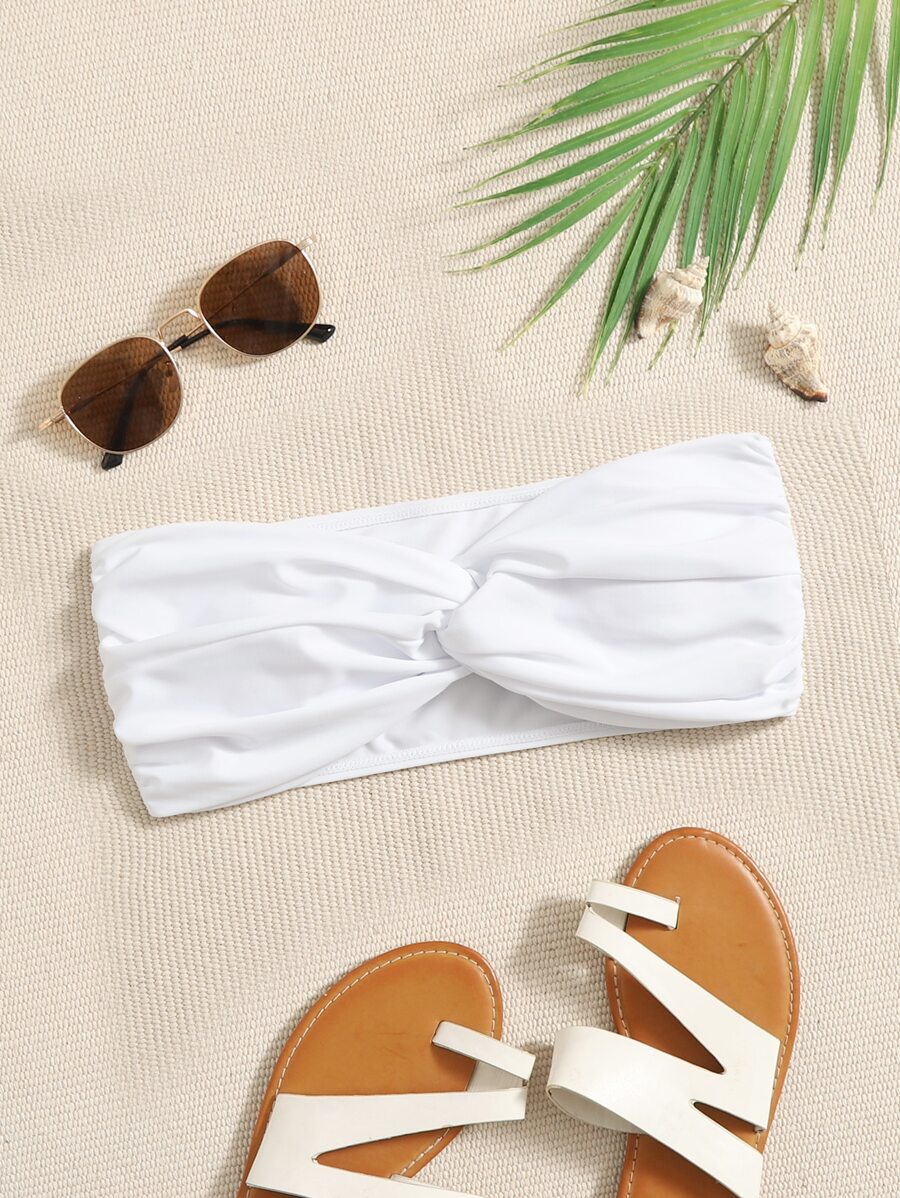 SHEIN Swim Summer Beach Solid Twist Bikini Top - White - View 1