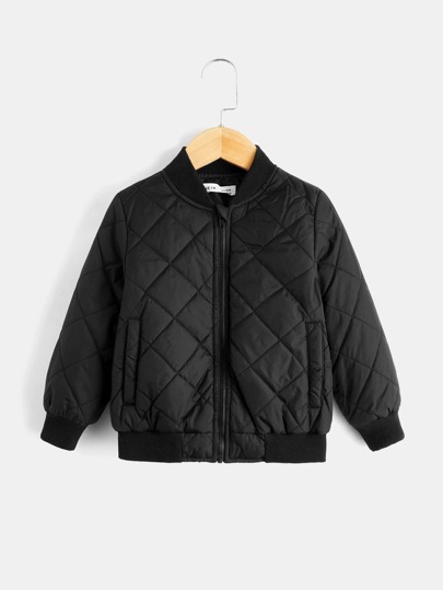 SHEIN Young Boy Zipper Front Quilted Bomber Jacket,In Fall/Winter