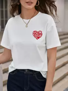 SHEIN Frenchy Cotton Letter Graphic Drop Shoulder Tee Summer White - White - View 3