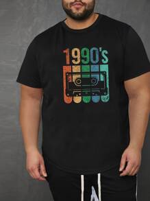 Manfinity Homme 男士織帶和字母圖案T恤 - 黑色 - 查看 3