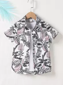 SHEIN Toddler Boys Tropical Print Button Front Shirt - Multicolor - View 1
