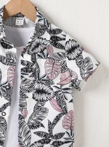 SHEIN Toddler Boys Tropical Print Button Front Shirt - Multicolor - View 3