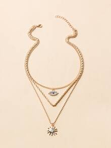 PC Thời Trang Đá Mắt Charm Lớp Vòng Cổ Cho Nữ Trang Trí Mùa Xuân Hè - Vàng - Xem 2