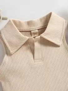 SHEIN Young Girl Ribbed Knit Tank Top & Plaid Pleated Skirt - Multicolor - View 4