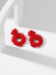 Hollow Out Bead Decor Earrings - Red - View 3