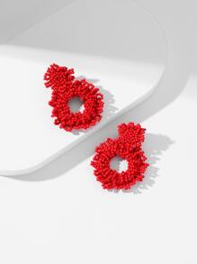 Hollow Out Bead Decor Earrings - Red - View 4