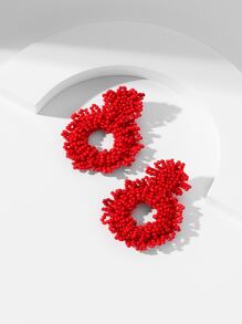 Hollow Out Bead Decor Earrings - Red - View 5