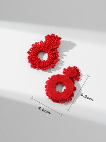 Hollow Out Bead Decor Earrings - Red - View 6