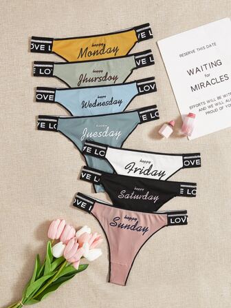Plus 7pack Letter Graphic Thong