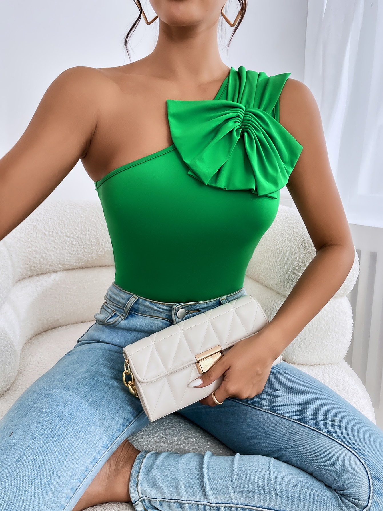 SHEIN Privé Bow Front One Shoulder Bodysuit SHEIN USA