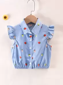 Blusa de sisa fruncido con estampado de fresa - Celeste - Ver 1