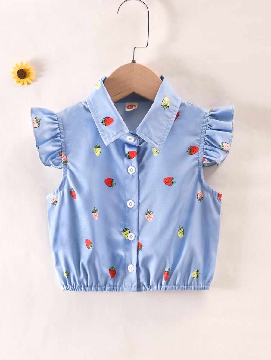 Blusa de sisa fruncido con estampado de fresa - Celeste - Ver 1