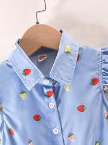 Blusa de sisa fruncido con estampado de fresa - Celeste - Ver 4