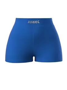 SHEIN ICON 90s Letter Embroidered Rib-knit Cycling Shorts - Blue - View 1