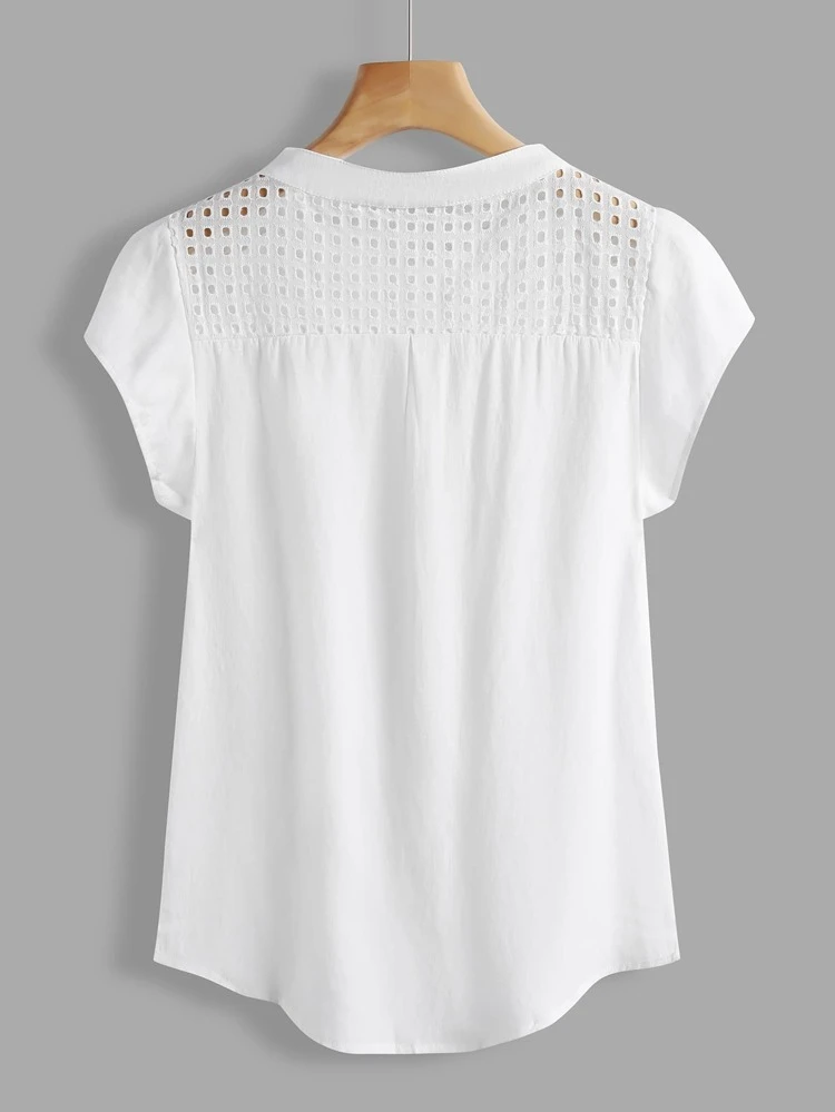 Schiffy Eyelet Panel Petal Sleeve Top White Work