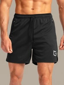 G Gradual Men Gym Shorts Graphic Print Drawstring Waist Sport Shorts With Phone Pocket Black Shorts Jogger Shorts Drawstring Shorts Summer Shorts - Black - View 4