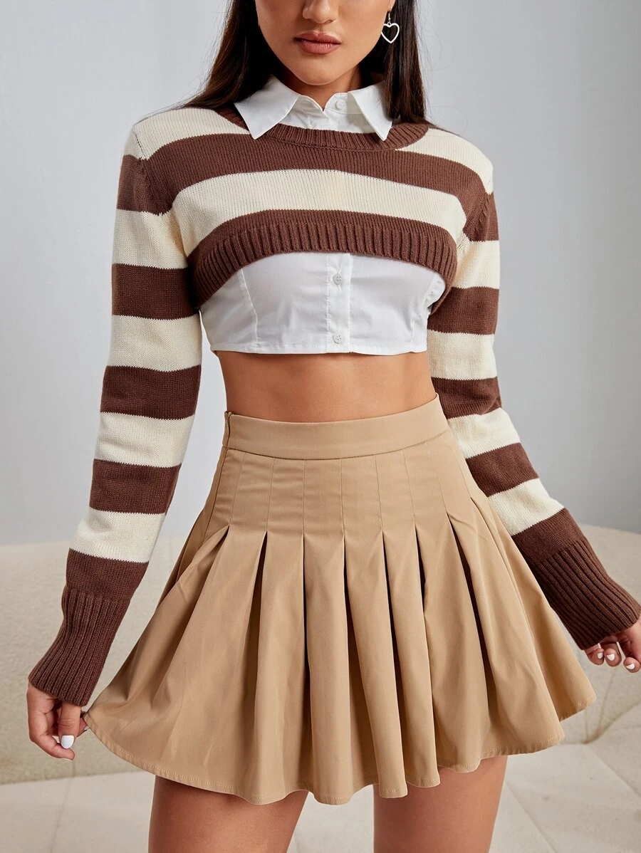 SHEIN Qutie 1pc Two Tone Shrug Sweater - Multicolor - View 1