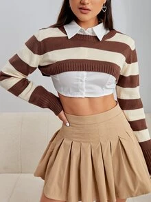 SHEIN Qutie 1pc Two Tone Shrug Sweater - Multicolor - View 3