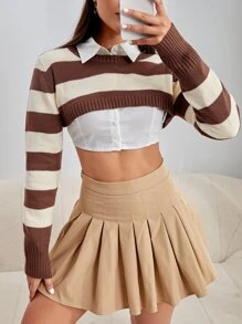 SHEIN Qutie 1pc Two Tone Shrug Sweater - Multicolor - View 4