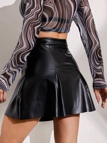 SHEIN Privé High Waist Plicated Detail Skirt - Black - View 2