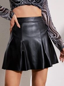 SHEIN Privé High Waist Plicated Detail Skirt - Black - View 4