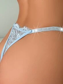 Floral Lace Rhinestone Studded Tape G-String Sexy Lingerie