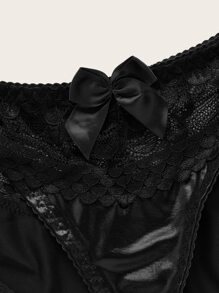 ROMWE Contrast Lace Bow Decor Lingerie Set - Black - View 3