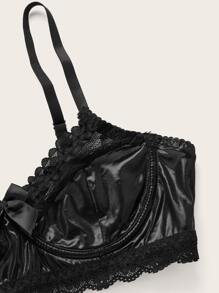 ROMWE Contrast Lace Bow Decor Lingerie Set - Black - View 4