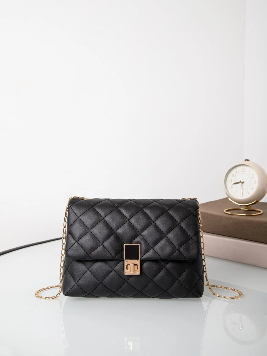 Geometric Quilted Chain Square Bag