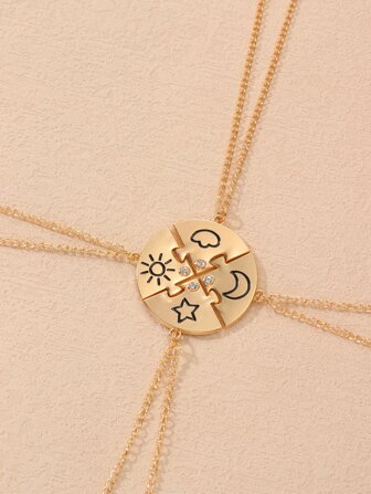 4入組水鑽裝飾星星細節吊墜項鍊