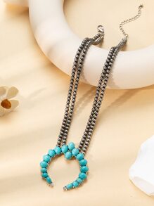 Turquoise Decor Necklace - Multicolor - View 2