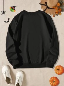 Girls 1pc Halloween Pumpkin Print Sweatshirt - Black - View 2