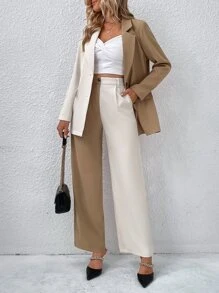 SHEIN Privé Two Tone Single Button Blazer & Pants - Multicolor - View 4