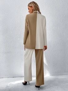 SHEIN Privé Two Tone Single Button Blazer & Pants - Multicolor - View 5