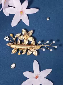 Rhinestone & Flower Decor Elegant Bridal Hair Clip For Wedding Boho Tiaras. Valentine's Day Accessories - Gold - View 6