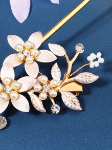 Rhinestone & Flower Decor Elegant Bridal Hair Clip For Wedding Boho Tiaras. Valentine's Day Accessories - Gold - View 5