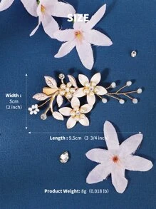Rhinestone & Flower Decor Elegant Bridal Hair Clip For Wedding Boho Tiaras. Valentine's Day Accessories - Gold - View 4